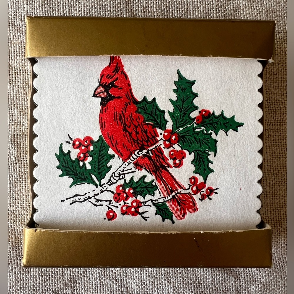 Vintage MCM Christmas Coasters Cardinal Bird 20 Monogram California New In Box